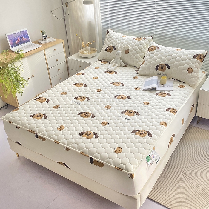 91家纺网 家纺一手货源 找家纺 九亭家纺 2024新款A类抗菌全棉夹棉防水床笠 防水-饼干狗