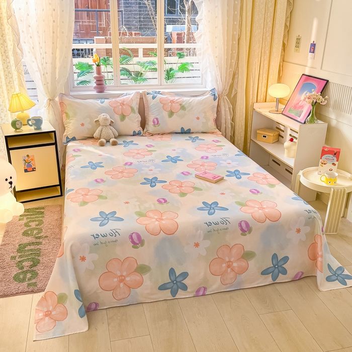 91家纺网 家纺一手货源 找家纺 铭成家纺 2024新款新疆棉喷气印花小清新系列单床单 梦华录