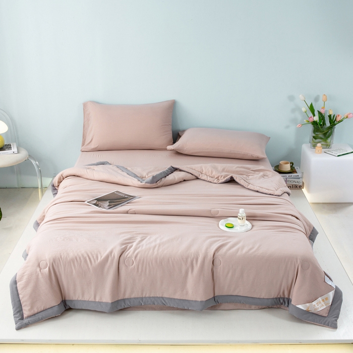 91家纺网 家纺一手货源 找家纺 森林人 2024新款A类水洗棉大豆纤维夏被四件套 卡其