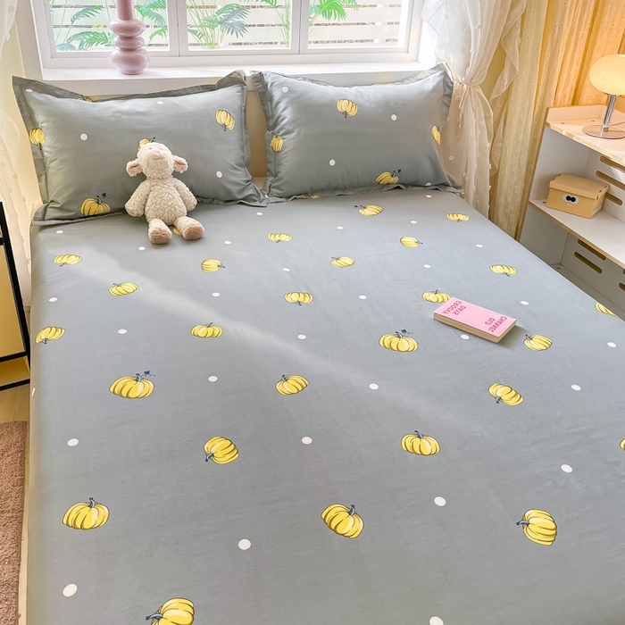 91家纺网 家纺一手货源 找家纺 铭成家纺 2024新款新疆棉喷气印花小清新系列单床单 神秘南瓜-灰