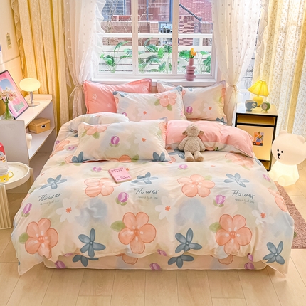 91家纺网 家纺一手货源 找家纺 （总）铭成家纺 2024新款新疆棉喷气印花小清新系列四件套