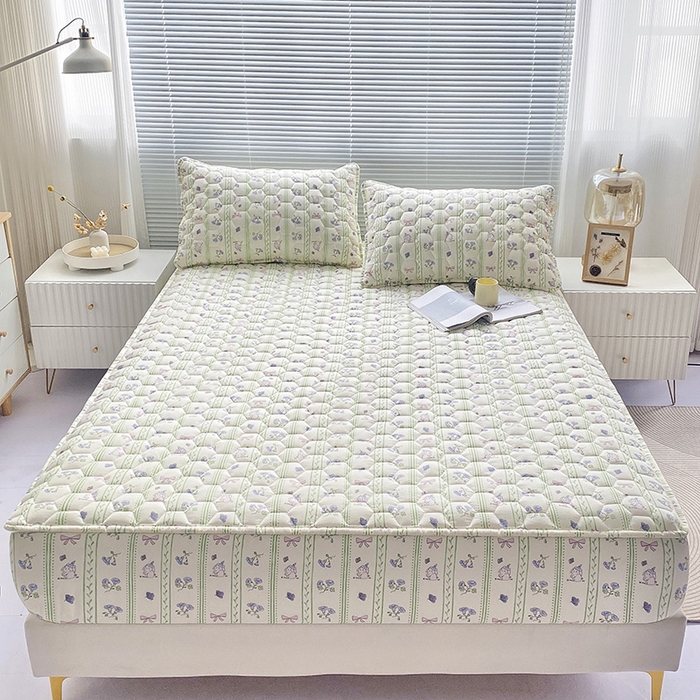 91家纺网 家纺一手货源 找家纺 九亭家纺 2024新款A类抗菌全棉夹棉防水床笠 防水-蝴蝶结