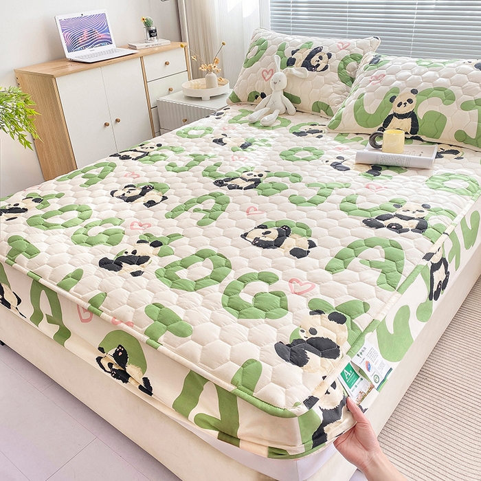 91家纺网 家纺一手货源 找家纺 九亭家纺 2024新款A类抗菌全棉夹棉防水床笠 防水款_字母熊猫