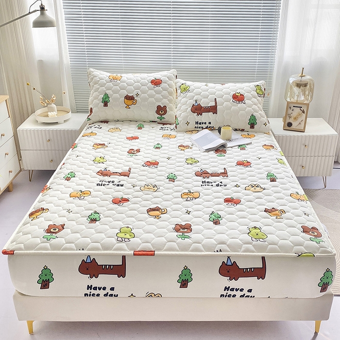 91家纺网 家纺一手货源 找家纺 九亭家纺 2024新款A类抗菌全棉夹棉防水床笠 防水-欢乐家族