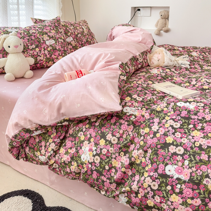 91家纺网 家纺一手货源 找家纺 优彩 2025新款花花系列13372全棉四件套 沉浸花园