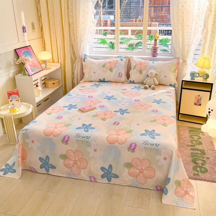 91家纺网 家纺一手货源 找家纺 铭成家纺 2024新款新疆棉喷气印花小清新系列单床单 梦华录