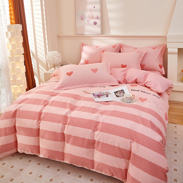 91家纺网 家纺一手货源 找家纺 雲归梦 2023新款全棉AB版加厚四件套 恋心 粉