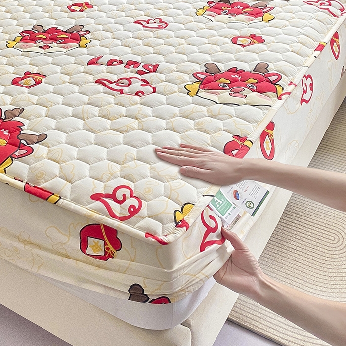 91家纺网 家纺一手货源 找家纺 九亭家纺 2024新款A类抗菌全棉夹棉防水床笠 防水-吉祥龙