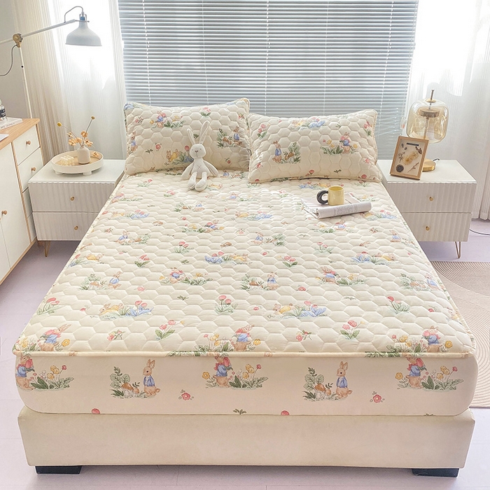 91家纺网 家纺一手货源 找家纺 九亭家纺 2024新款A类抗菌全棉夹棉防水床笠 防水-蘑菇屋