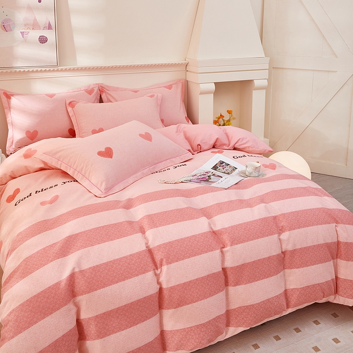 91家纺网 家纺一手货源 找家纺 雲归梦 2023新款全棉AB版加厚四件套 恋心 粉