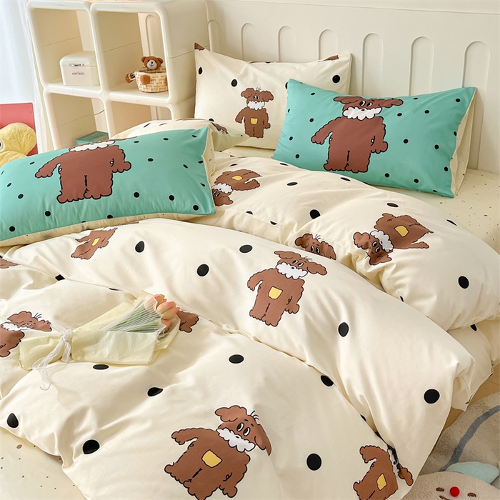 91家纺网 家纺一手货源 找家纺 呗旺鹿  2024新款舒适亲肤全棉40支大平网定位枕萌趣印花卡通四件套 尤克里