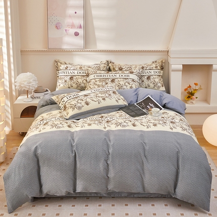 91家纺网 家纺一手货源 找家纺 雲归梦 2023新款全棉AB版加厚四件套 赫本 灰