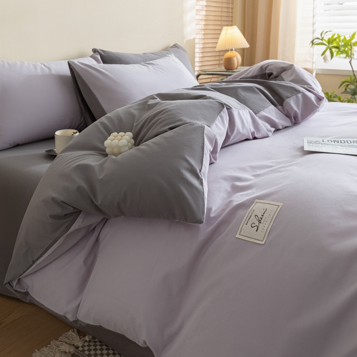 91家纺网 家纺一手货源 找家纺 ab家纺 2024新款40支全棉水洗棉双拼四件套 香芋紫深灰