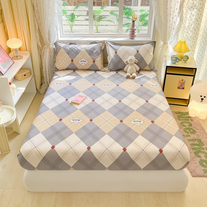 91家纺网 家纺一手货源 找家纺 铭成家纺 2024新款新疆棉喷气印花小清新系列单床笠 意林-灰