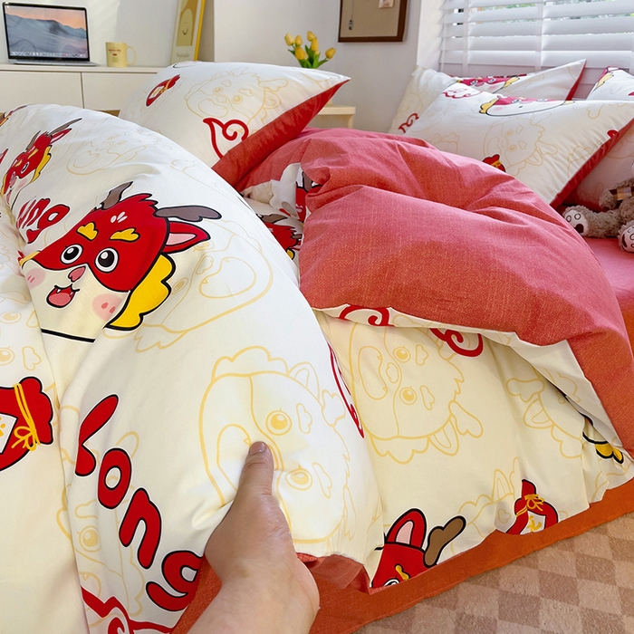 91家纺网 家纺一手货源 找家纺 西引力 2024新款全棉卡通印花单被套 开运龙 白