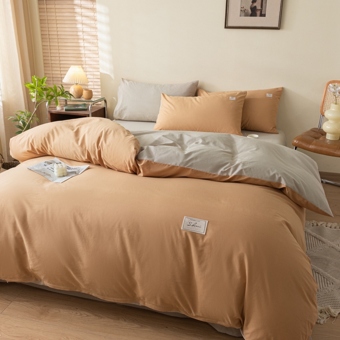 91家纺网 家纺一手货源 找家纺 ab家纺 2024新款40支全棉水洗棉双拼四件套 西柚米咖