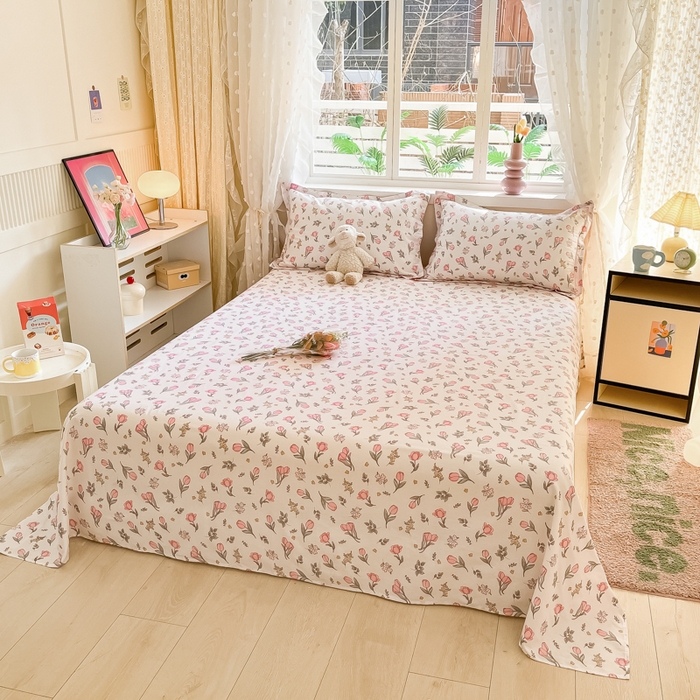 91家纺网 家纺一手货源 找家纺 铭成家纺 2024新款新疆棉喷气印花小清新系列单床单 望凝香