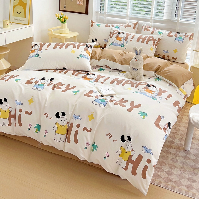 91家纺网 家纺一手货源 找家纺 西引力 2024新款全棉卡通印花单被套 滑板狗