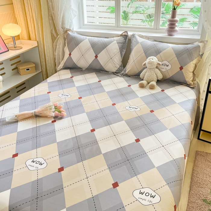 91家纺网 家纺一手货源 找家纺 铭成家纺 2024新款新疆棉喷气印花小清新系列单床单 意林-灰