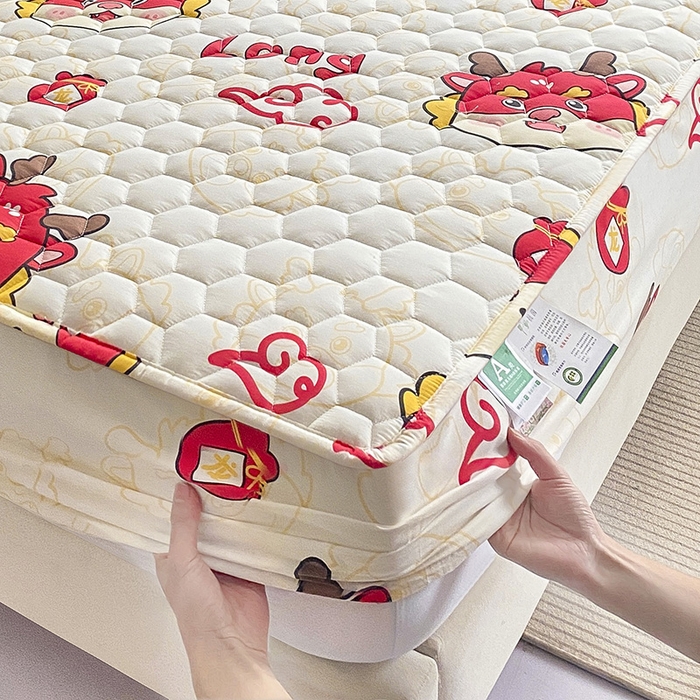 91家纺网 家纺一手货源 找家纺 九亭家纺 2024新款A类抗菌全棉夹棉防水床笠 防水-吉祥龙