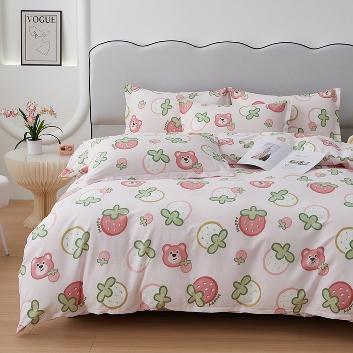 91家纺网 家纺一手货源 找家纺 翎盈家纺 2024新款纯棉喷气印花四件套-第一批 白巧甜心