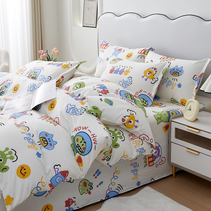 91家纺网 家纺一手货源 找家纺 翎盈家纺 2024新款纯棉喷气印花四件套-第一批 怪兽学院