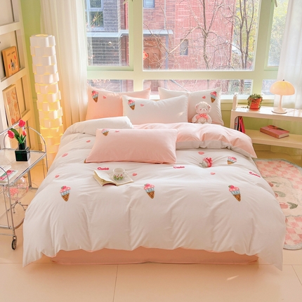 91家纺网 家纺一手货源 找家纺 （总）泽西 2024新款全棉A类卡通可爱风毛巾绣纯棉四件套冰淇淋系列