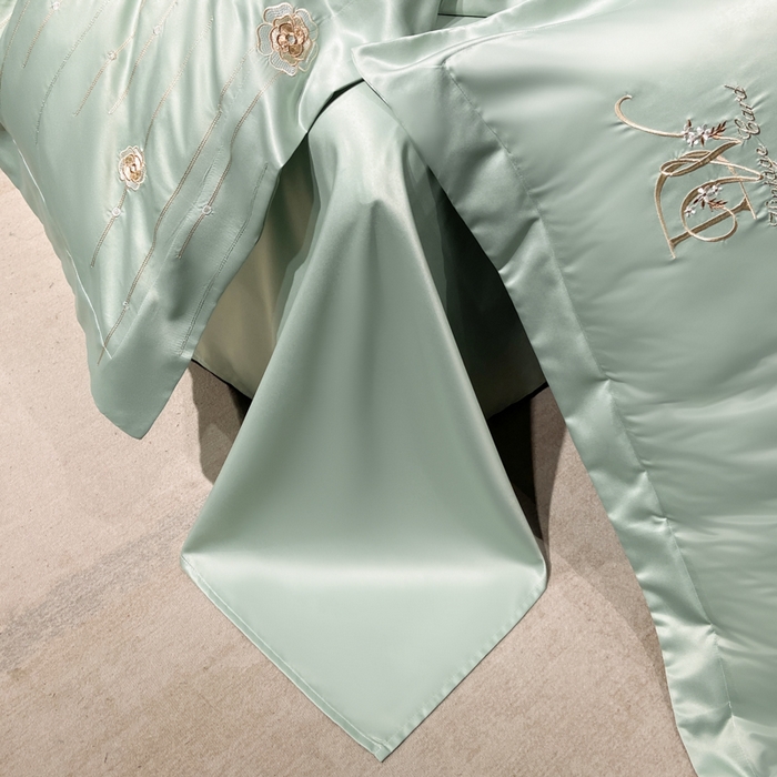 91家纺网 家纺一手货源 找家纺 绒世界 2024新款水洗真丝绣花爱媛四件套 爱媛-薄荷绿