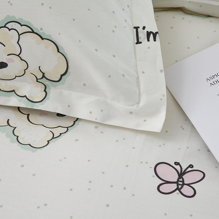 91家纺网 家纺一手货源 找家纺 翎盈家纺 2024款纯棉13372印花单品枕套 云朵狗