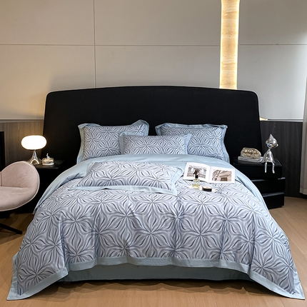 91家纺网 家纺一手货源 找家纺 家居1号 2024新款纯棉活性数码印花四件套-米娅 米娅-星空蓝