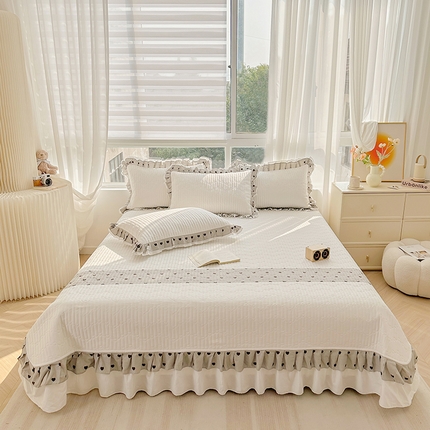 91家纺网 家纺一手货源 找家纺 宜凡家纺 2024新品全棉夹棉床盖三件套-心情 心情 米白