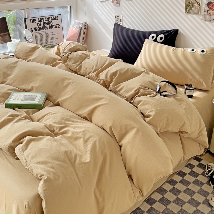 91家纺网 家纺一手货源 找家纺 梦家居 2024新款全棉水洗棉四件套-大眼睛系列 浅咖色