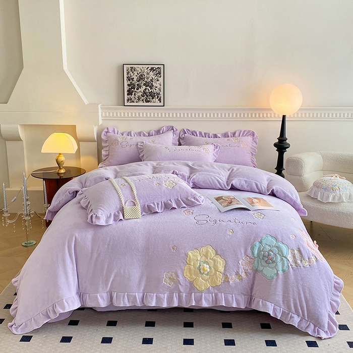 91家纺网 家纺一手货源 找家纺 可以家居 2024新款高克重全消光绣花四件套-潘多拉 蔷薇紫