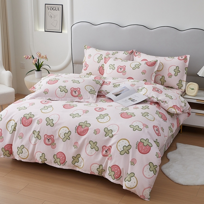 91家纺网 家纺一手货源 找家纺 翎盈家纺 2024新款纯棉喷气印花四件套-第一批 白巧甜心