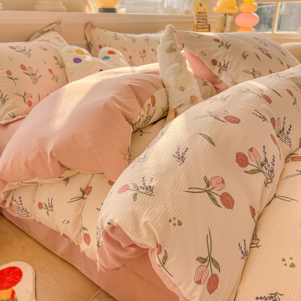 91家纺网 家纺一手货源 找家纺 （总）壹号库家纺 2024新款A类提花有氧泡泡绵四件套现货