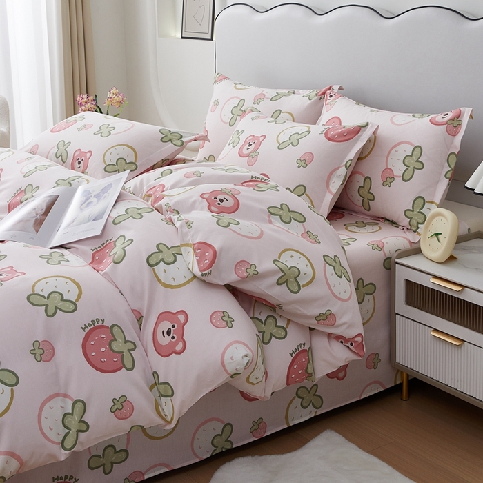 91家纺网 家纺一手货源 找家纺 翎盈家纺 2024新款纯棉喷气印花四件套-第一批 白巧甜心