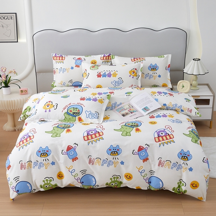 91家纺网 家纺一手货源 找家纺 翎盈家纺 2024新款纯棉喷气印花四件套-第一批 怪兽学院