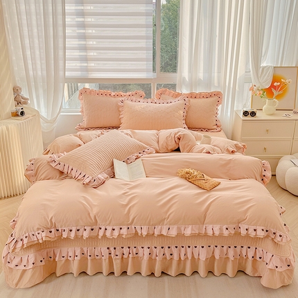 91家纺网 家纺一手货源 找家纺 （总）宜凡家纺  2024新品全棉夹棉双层花边床盖四件套-心情