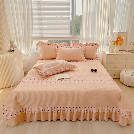 宜凡家纺 2024新品全棉夹棉床盖三件套-心情 心情 暖杏