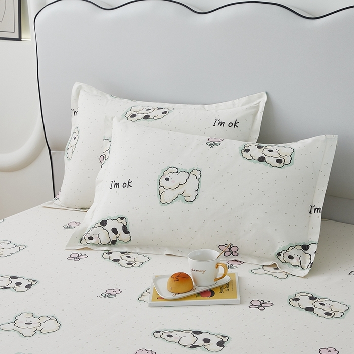 91家纺网 家纺一手货源 找家纺 翎盈家纺 2024款纯棉13372印花单品枕套 云朵狗