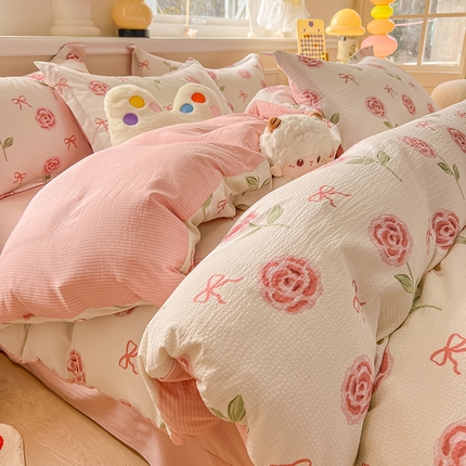 91家纺网 家纺一手货源 找家纺 （总）壹号库家纺 2024新款A类提花有氧泡泡绵四件套现货