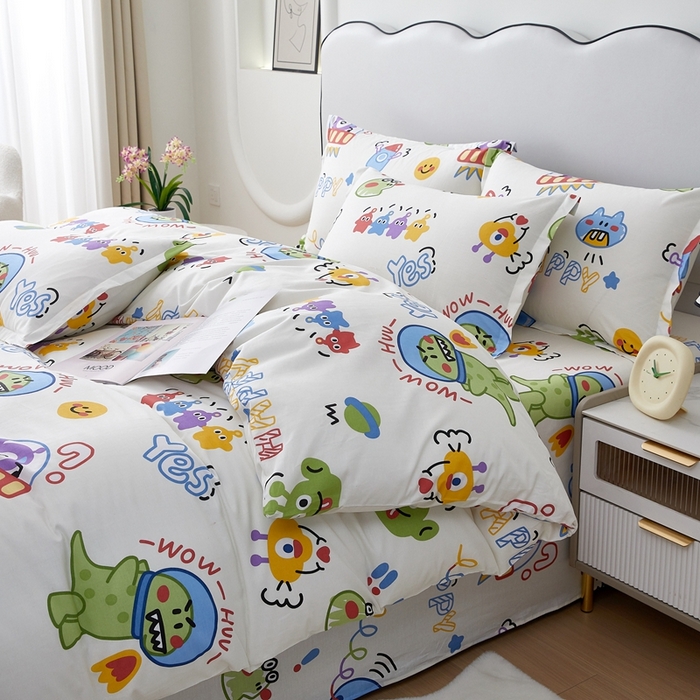 91家纺网 家纺一手货源 找家纺 翎盈家纺 2024新款纯棉喷气印花四件套-第一批 怪兽学院