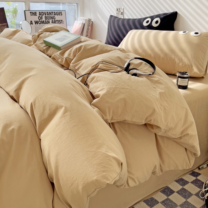 91家纺网 家纺一手货源 找家纺 梦家居 2024新款全棉水洗棉四件套-大眼睛系列 浅咖色