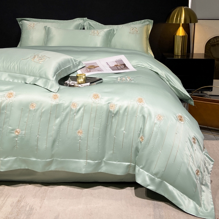 91家纺网 家纺一手货源 找家纺 绒世界 2024新款水洗真丝绣花爱媛四件套 爱媛-薄荷绿