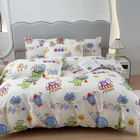 91家纺网 家纺一手货源 找家纺 翎盈家纺 2024新款纯棉喷气印花四件套-第一批 怪兽学院