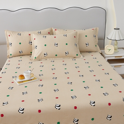 91家纺网 家纺一手货源 找家纺 翎盈家纺 2024新款纯棉13372印花单品床单 熊猫集合