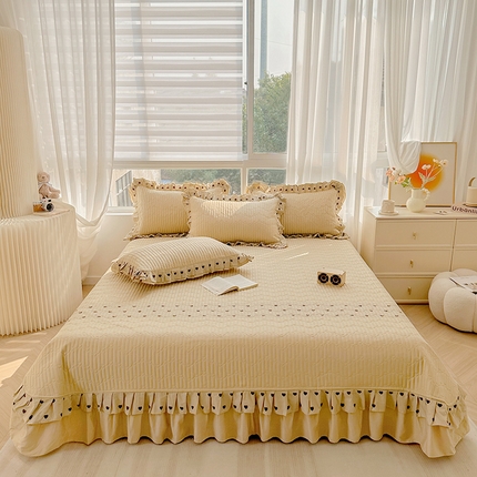 宜凡家纺 2024新品全棉夹棉床盖三件套-心情 心情 浅驼