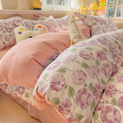 91家纺网 家纺一手货源 找家纺 （总）壹号库家纺 2024新款A类提花有氧泡泡绵四件套现货