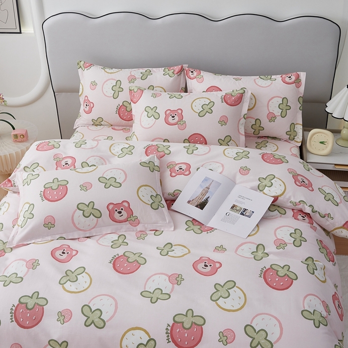 91家纺网 家纺一手货源 找家纺 翎盈家纺 2024新款纯棉喷气印花四件套-第一批 白巧甜心