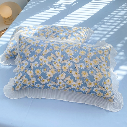 大米家居 2024新款小雏菊印花海岛棉水洗棉磨毛花边枕套 小雏菊-兰